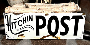  Vtg Hitching Post Rustic Primitive Horse Cowboy Barn Tack Farm Painted Sign