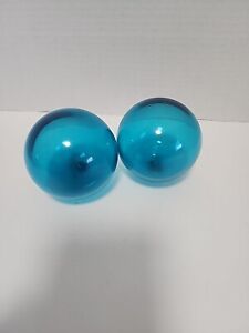 2pcs 3 Hand Blown Glass Balls Aqua Blue Fishing Floats Bouy Estate Find
