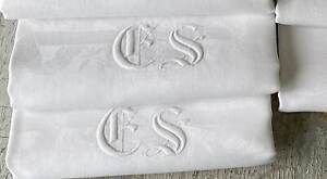 Per 1 Es Monogram White Linen Antique French Napkin Damask Table Textile Hand E