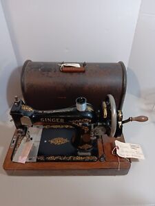 Antique Singer Sewing Machine Hand Crank 1912 With Bentwood Case Works