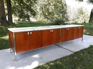 Gordon Bunshaft For Chase Bank Teak And Marble Credenza Low And Long 8 Ft