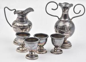 Vintage Sterling Silver 6 Piece Goblet Pitcher Decanter Vase Miniature Set