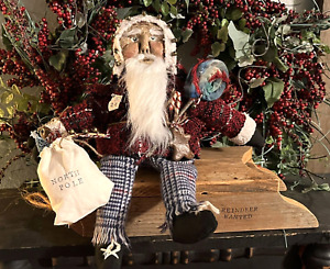 Gp Grubby Primitive Santa Claus Belsnickle Doll W Wood Christmas Sled Ooak