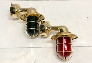 Vintage Marine Brass Wall Sconce Ship Light Junction Box Red Green Glass Lot 2