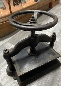 Antique Cast Iron Book Binder Book Press W Wheel Handle Industrial C1800 1900era