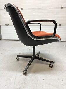 Vintage Mcm Knoll Pollock Upholstered Orange Swivel Executive Office Chair