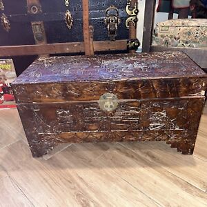 Antique Vintage Hand Carved Asian Chest Storage Trunk F