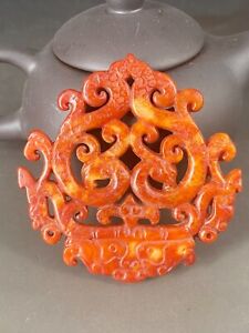 Unique Chinese Old Jade Hand Carved Dragon Phoenix Pendant Z4