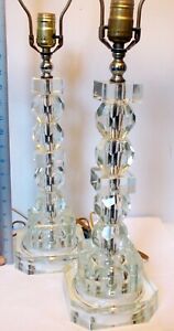Amazing Pair Art Deco Crystal Lamps Large Faceted 30 H