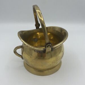 Vintage Small Brass Coal Bucket Scuttle With Swinging Side Handles Country