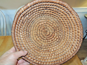 Antique Early Primitive Wood Splint Rye Straw Basket 11 Diameter Patina