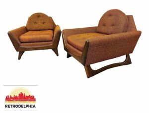 Mid Century Modern Adrian Pearsall Style Burnt Orange Walnut Arm Chairs