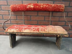 Antique Early Child S Size Carriage Wagon Bench Seat Upolstered Wrought Iron