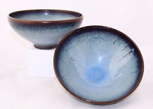 2x Antique Blue Junyao Chinese Ceramic Bowl Jun Ware Diameter Top 19cm 7 4inch
