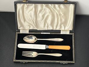 Boxed Sheffield Sterling Silver Knife Fork And Spoon Set Made In England Epns
