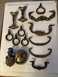 Lot Of 14 Knobs Drop Pulls Handles Large Mixed Of Various Vintage Sizes Shapes