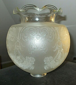 Ant Victorian Gas Lamp Light Shade Satin Clear Chintz Etched 3
