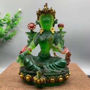 4 7 Exquisite Coloured Glaze Carved Green Tara Bodhisattva Buddha Statue