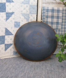 Antique Wood Dough Bowl W Rim Blue Milk Paint 10 3 4 