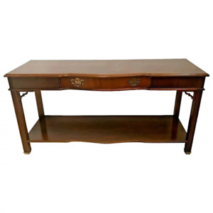 Vintage Bassett Sofa Console Table Drawer Bottom Shelf Chinese Chippendale