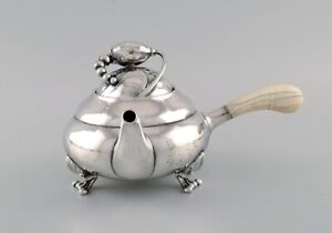 Georg Jensen Blossom Teapot In Hammered Sterling Silver Dated 1915 1930