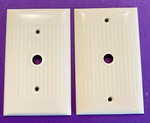 2 Vintage Bakelite Ivory Cable Outlet Wall Plate Ribbed Covers