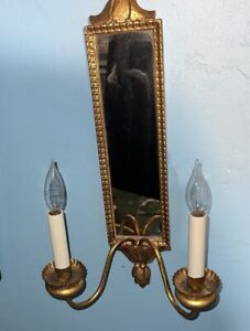 Antique Wood And Metal Mirror Candle Wall Sconce Classic Italian Dolphins Style