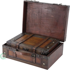Vintage Antique Old Style Wood Chest Trunk Treasure Box Case Storage Home Decor