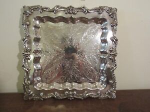 Vintage Large Square Ornate Silver Plate Tray