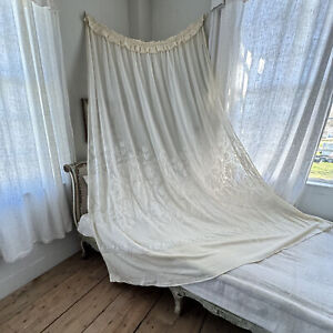 94x87 Sheer Gauze Lace Curtain French Drape Romantic Country Look Cream White O