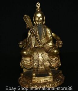 13 2 Old Chinese Copper Gilt Feng Shui Lord Lao Zi Laotse Immortal Fan Statue