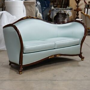 Beautiful French 2 Seater Love Seat Made Of Solid Mahogany With Gold Leaf Accent
