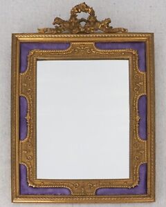 Antique French Ormolu Gilt Bronze Purple Guilloche Enamel Mirror Picture Frame