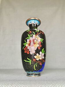 Vintage Chinese Cloisonn Enamel Brass Floral Pattern Vase 