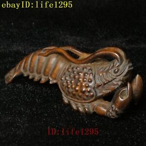 8 Cm Japanese Boxwood Hand Carved Lobster Statue Netsuke Table Deco Collectable