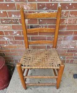 Antique Shaker Chair Hickory Ladder Back Rush Woven Seat 1