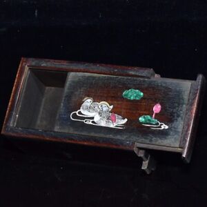 Natural Ebony Wood Handwork Inlay Mandarin Duck Organ Box Jewelry Box