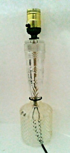 Vintage Art Deco Crystal Table Lamp Tower Brass Accents