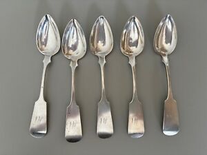 5 J B Mcfadden Antique Coin Silver Table Spoons