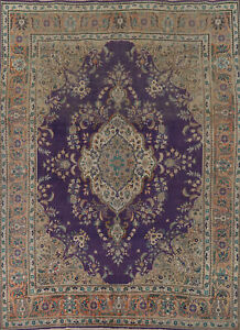Vintage Floral Purple Tebriz Living Room Rug 10x12 Wool Handmade Carpet