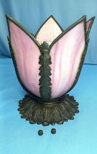 Vintage Pink Slag Glass Ceiling Light Shade Curved 7 Tulip Mcm Tiffany Style