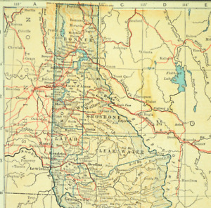1914 Vintage Idaho Railroad Map Wall Art Decor Old Original Boise Antique