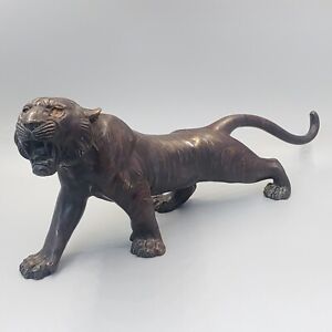 Antique Bronze Tiger Sculpture Meiji Period Japanese Signed