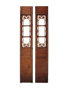Pair Of Vintage Chinese Window Opening Tall Wood Panel Screens Cs3248