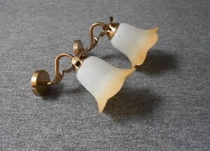 Pair Vintage French Gilded Metal Wall Light Sconces