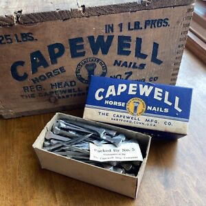 Vintage Capewell Horse Nails Complete Box 1lb Package Box Checkered Head Nail