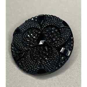 Large Black Glass Radial Design Antique Button 1 5 16in
