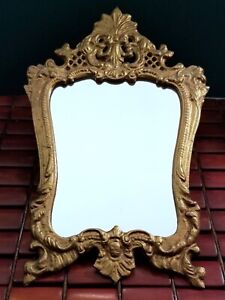 Antique Ornate Art Nouveau Hollywood Regency Gilt Metal Hanging Vanity Mirror