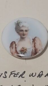 Transferware Porcelain Antique Portrait Button Female Hand Painted Button