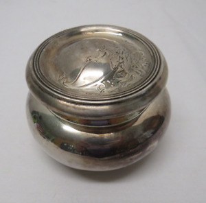 Antique Victor Silverplate Quadruple Plate Lidded Jar Bowl Engraved Lion 36